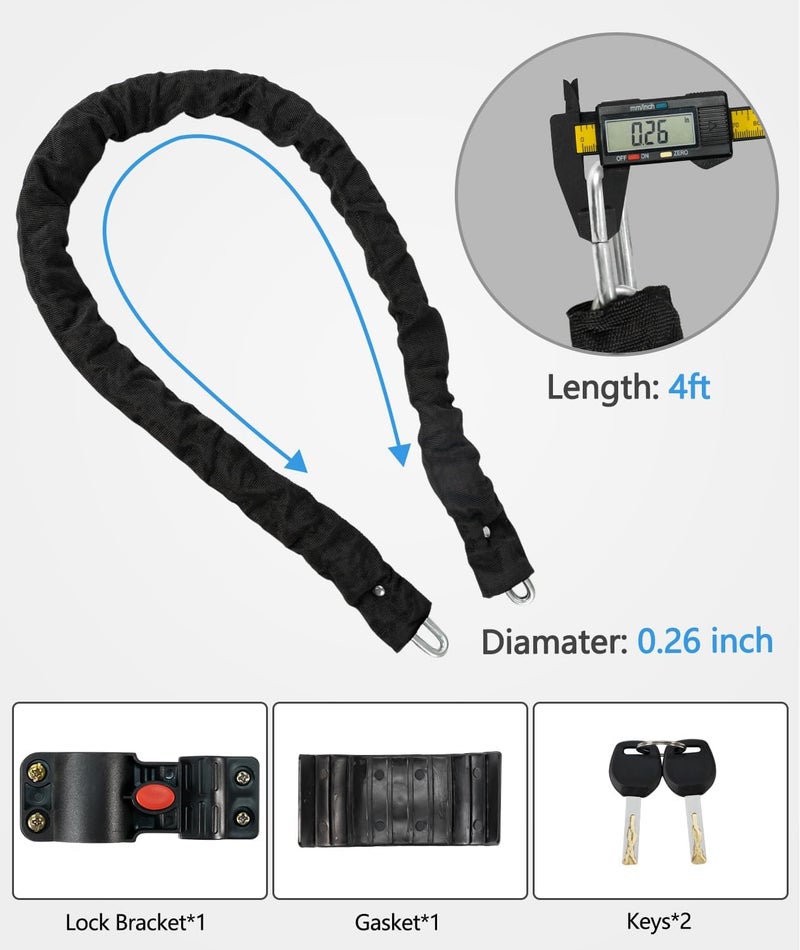 Weogine Bike U Lock with 4FT x 6mm Moped Chain, Bike Lock with 2 Keys and Mounting Bracket, Motorcycle U Lock Perfect for Ebike, Escooter, Fat-Tire Dirt-Bike, Tricycle,Bicycle - Image 5
